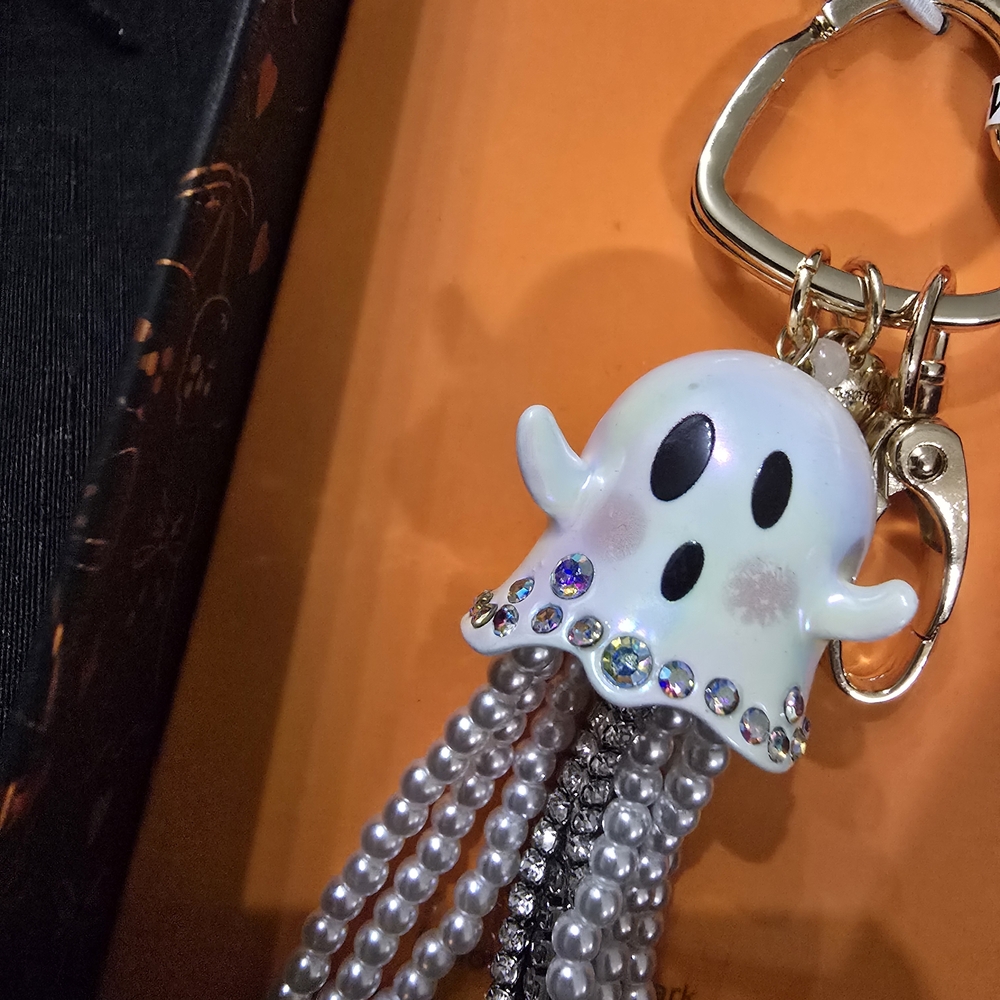 Betsey Johnson Ghost Keychain with Rhinestones and Pearls